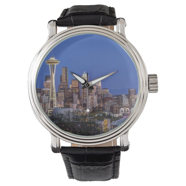 Seattle, Downtown and Mt. Rainier at Twilight Watch (Front)