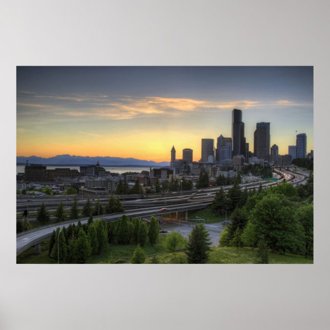 Seattle Downtown Skyline at Sunset Poster (Front)