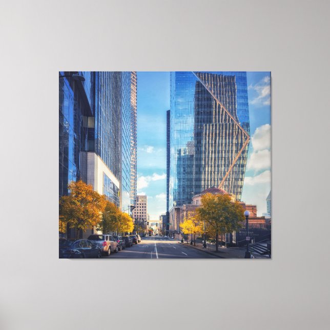 Seattle Downtown Street with Autumn Trees Canvas Print (Front)