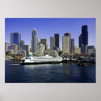 Seattle Ferry and Buildings Poster print