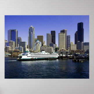 Seattle Ferry and Buildings Poster