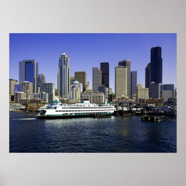 Seattle Ferry and Buildings Poster (Front)