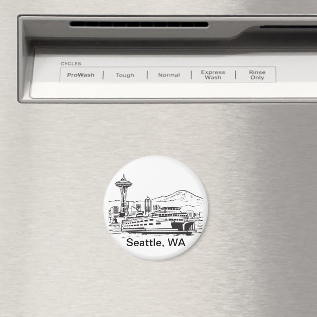 Seattle Ferry & Skyline Line Art Washington State Magnet (In Situ (Dishwasher))