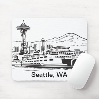 Seattle Ferry & Skyline Washington State Line Art Mouse Pad