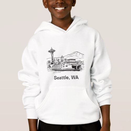 Seattle Ferry Washington State Line Art Hoodie