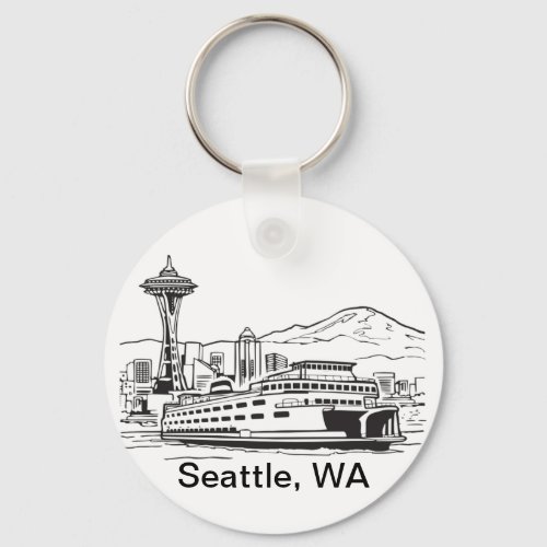 Seattle Ferry Washington State Line Art Keychain