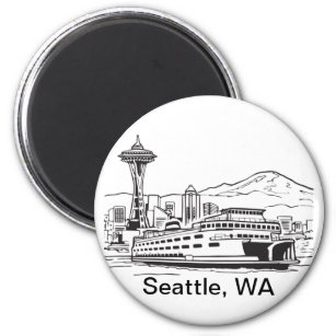 Seattle Ferry Washington State Line Art Magnet