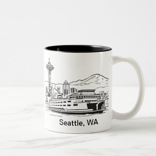 Seattle Ferry Washington State Line Art Two_Tone Coffee Mug