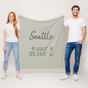 Seattle GPS Coordinates Longitude Latitude Fleece Blanket