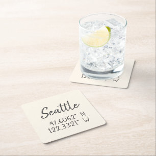 Seattle GPS Coordinates Longitude Latitude      Pa Square Paper Coaster