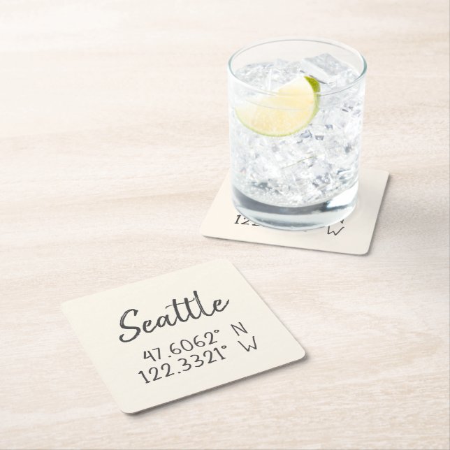 Seattle GPS Coordinates Longitude Latitude      Pa Square Paper Coaster (Insitu)