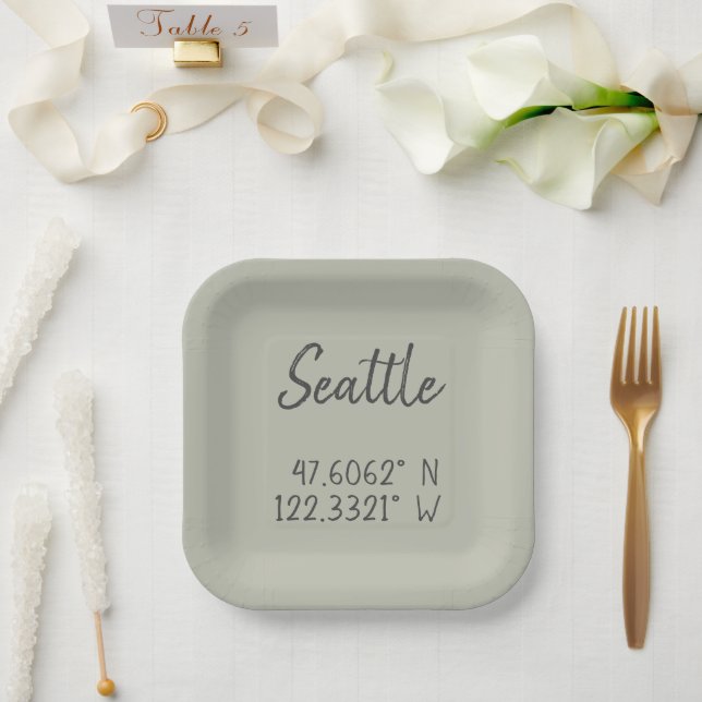 Seattle GPS Coordinates Longitude Latitude      Paper Plates (Wedding)