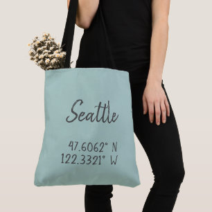 Seattle GPS Coordinates Longitude Latitude     Tote Bag