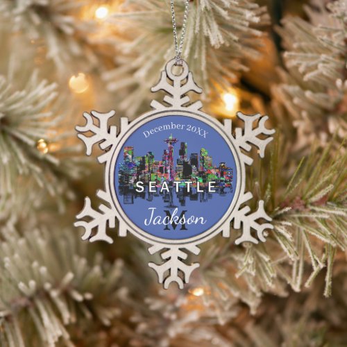Seattle in graffiti  snowflake pewter christmas ornament