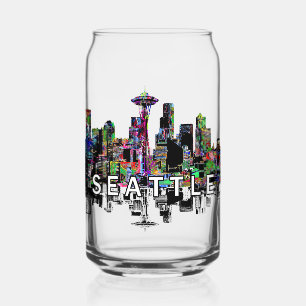 Seattle in graffiti with monogram  can glass