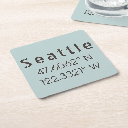 Seattle Latitude and Longitude Square Paper Coaster