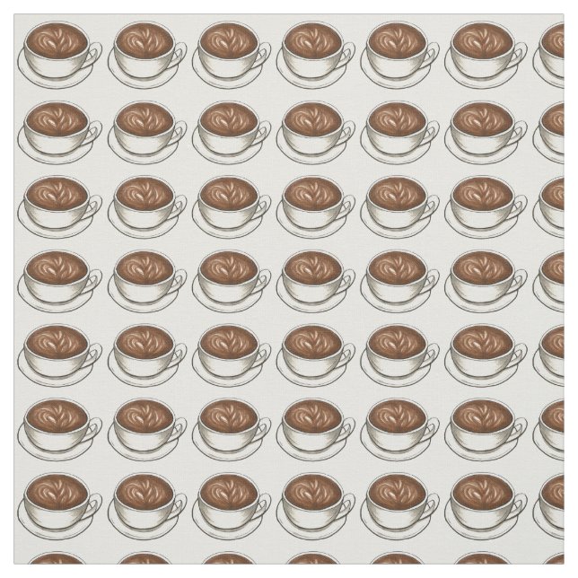 Seattle Latte Art Ceramic Coffee Shop Cuppa Fabric (Swatch)