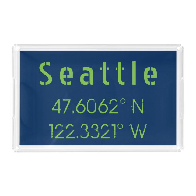 Seattle Longitude Latitude Team Colors   Acrylic Tray (Front)