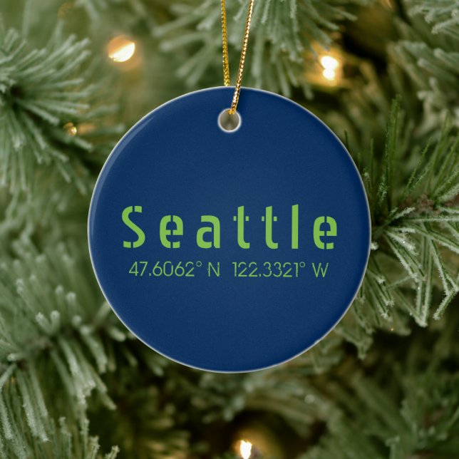 Seattle Longitude Latitude Team Colors  Ceramic Ornament (Tree)