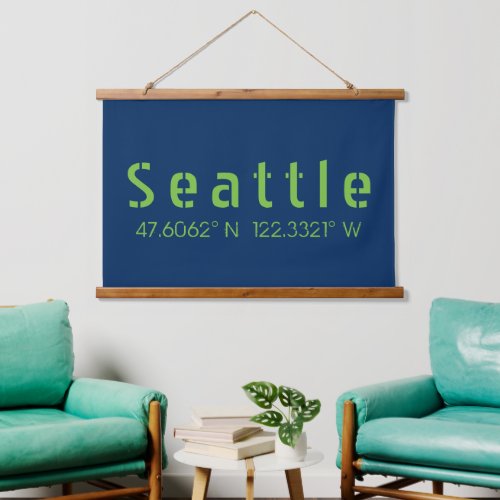 Seattle Longitude Latitude Team Colors  Hanging Tapestry