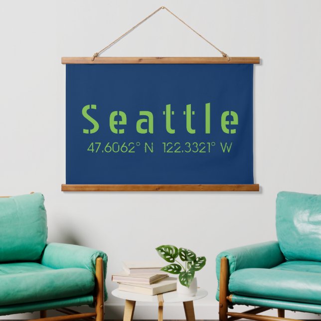 Seattle Longitude Latitude Team Colors  Hanging Tapestry (Living Room)
