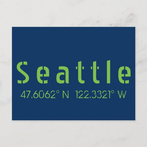 Seattle Longitude Latitude Team Colors  Postcard
