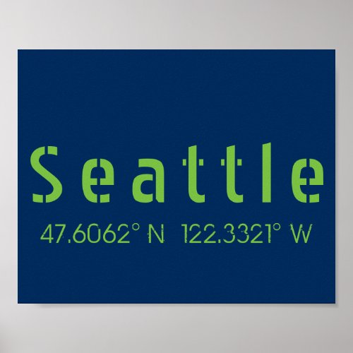 Seattle Longitude Latitude Team Colors  Poster