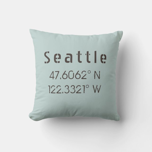 Seattle Longitude Latitude Throw Pillow (Front)