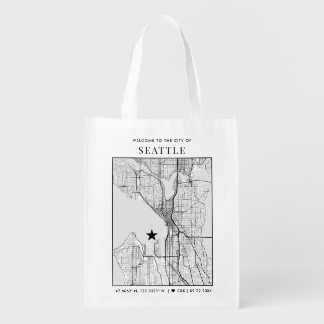 Seattle Love Locator | Map Themed Welcome Grocery Bag (Front)