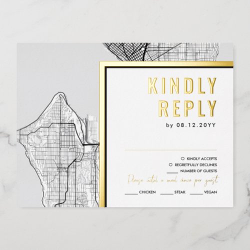 Seattle Love Locator  RSVP Reply Foil Invitation Postcard