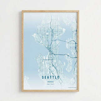Seattle Map Ocean Print Washington City Wall Art