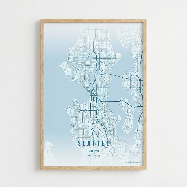 Seattle Map Ocean Print Washington City Wall Art (Creator Uploaded)