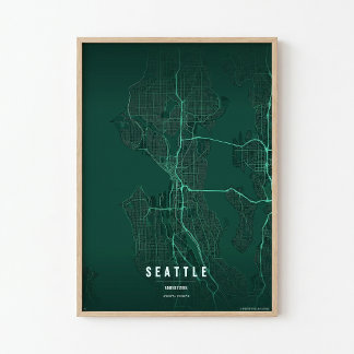 Seattle Map Print Washington City Wall Art Gift