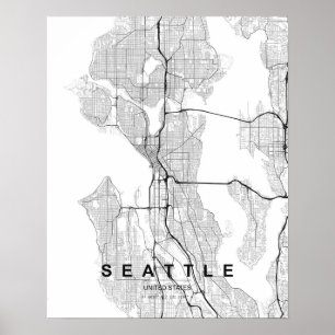 Seattle Minimalist Map (Black & White) Poster