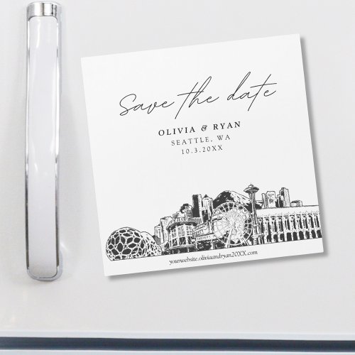 Seattle Modern Sketch Square Save the Date Magnet