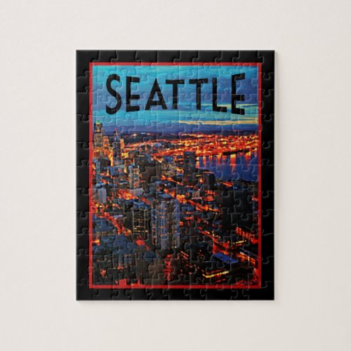 Seattle Night Skyline Jigsaw Puzzle