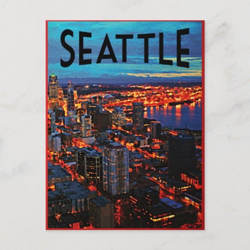 Seattle Night Skyline Postcard