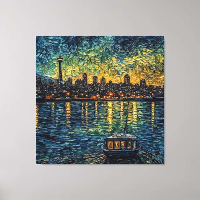 Seattle Nightfall | Impressionist Space Needle  Canvas Print (Front)