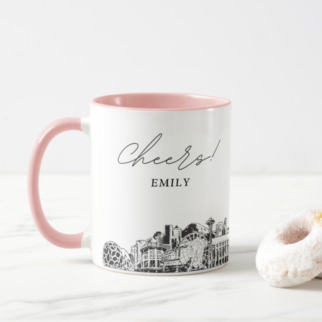 Seattle Personalized Wedding Coffee Mug (With Donut)