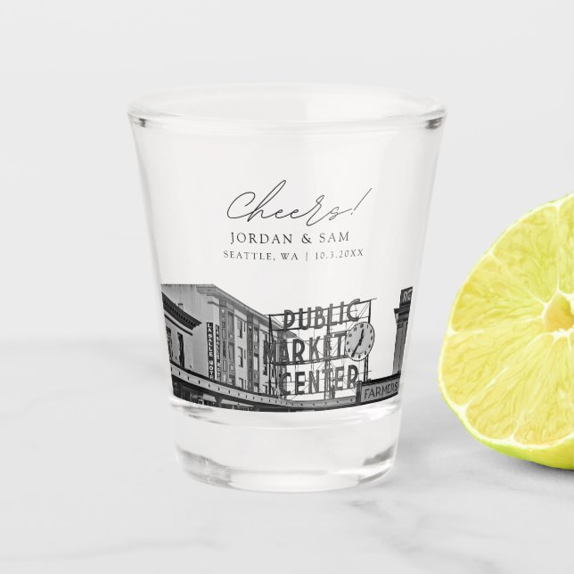Seattle Photo Wedding Favor Cheers Shot Glass (Front)