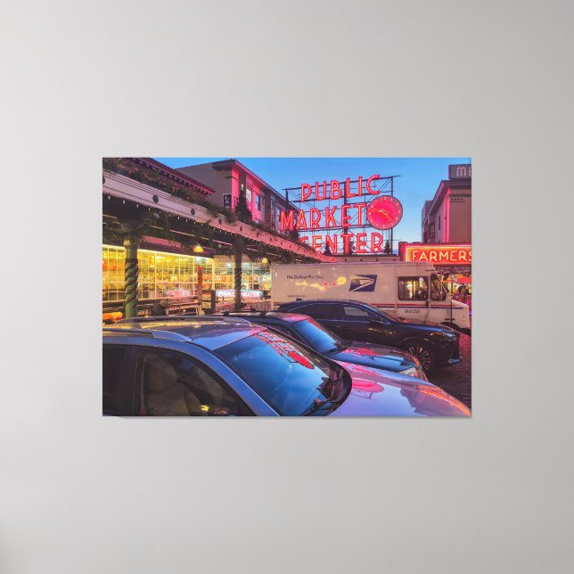 Seattle Pike Market at Night Canvas Print (Front)