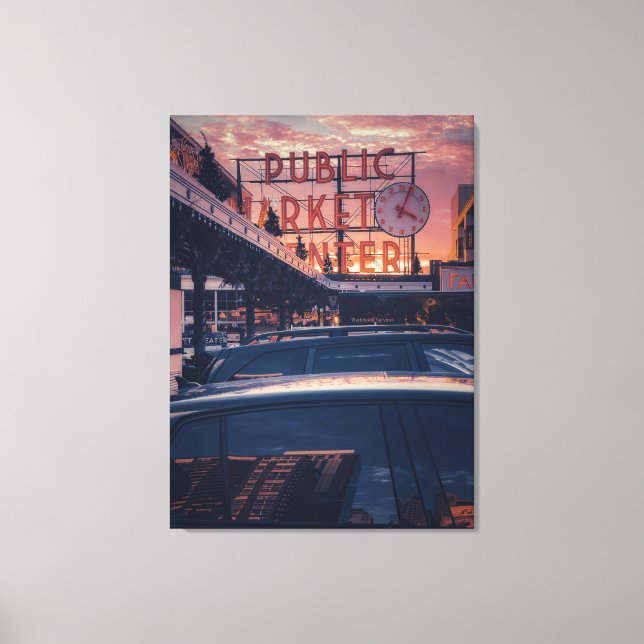 Seattle Pike Market Center at Sunset  Canvas Print (Front)