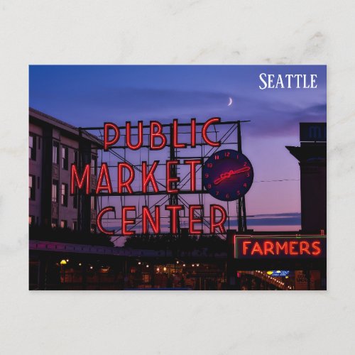 Seattle Pike Place Market Sunset Travel Photo Postcard
