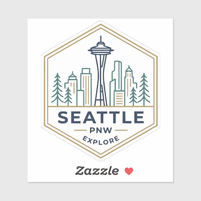 Seattle PNW Skyline Minimal Hexagonal Badge Sticker (Sheet)