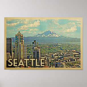 Seattle Poster Vintage Travel Poster Mount Rainier
