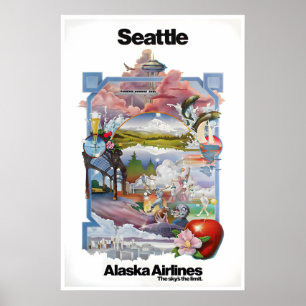 Seattle Poster Washington Art Alaska Airlines