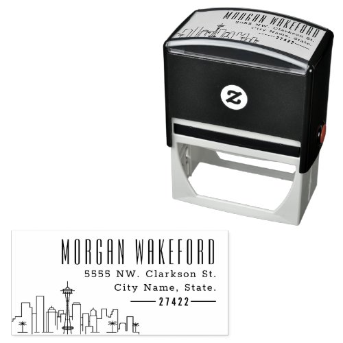 Seattle Resident  Modern Deco Skyline  Self_inking Stamp