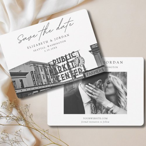 Seattle Save the Date Public Market Black  White  Invitation