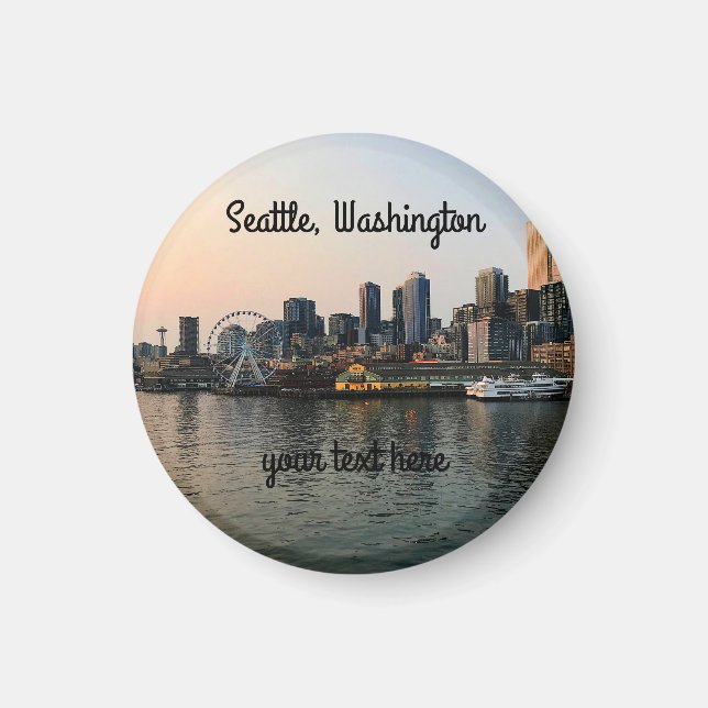 Seattle Skyline #5 Round Magnet (Front)