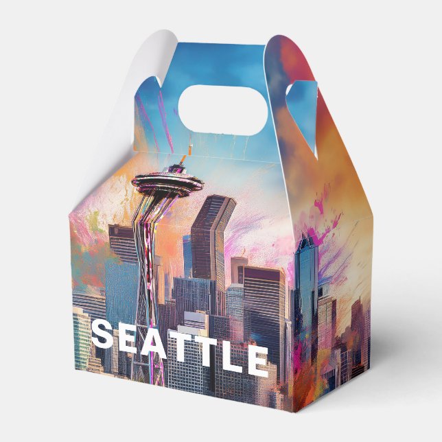 Seattle Skyline Abstract Art Favor Boxes (Front Side)